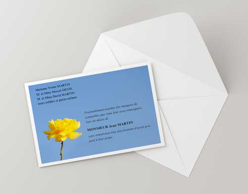 carte deces fleurs jaunes
