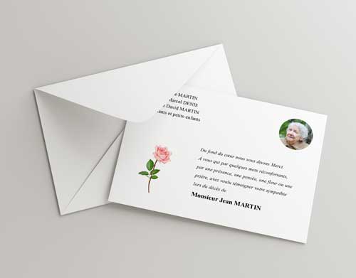 carte remerciement deces rose